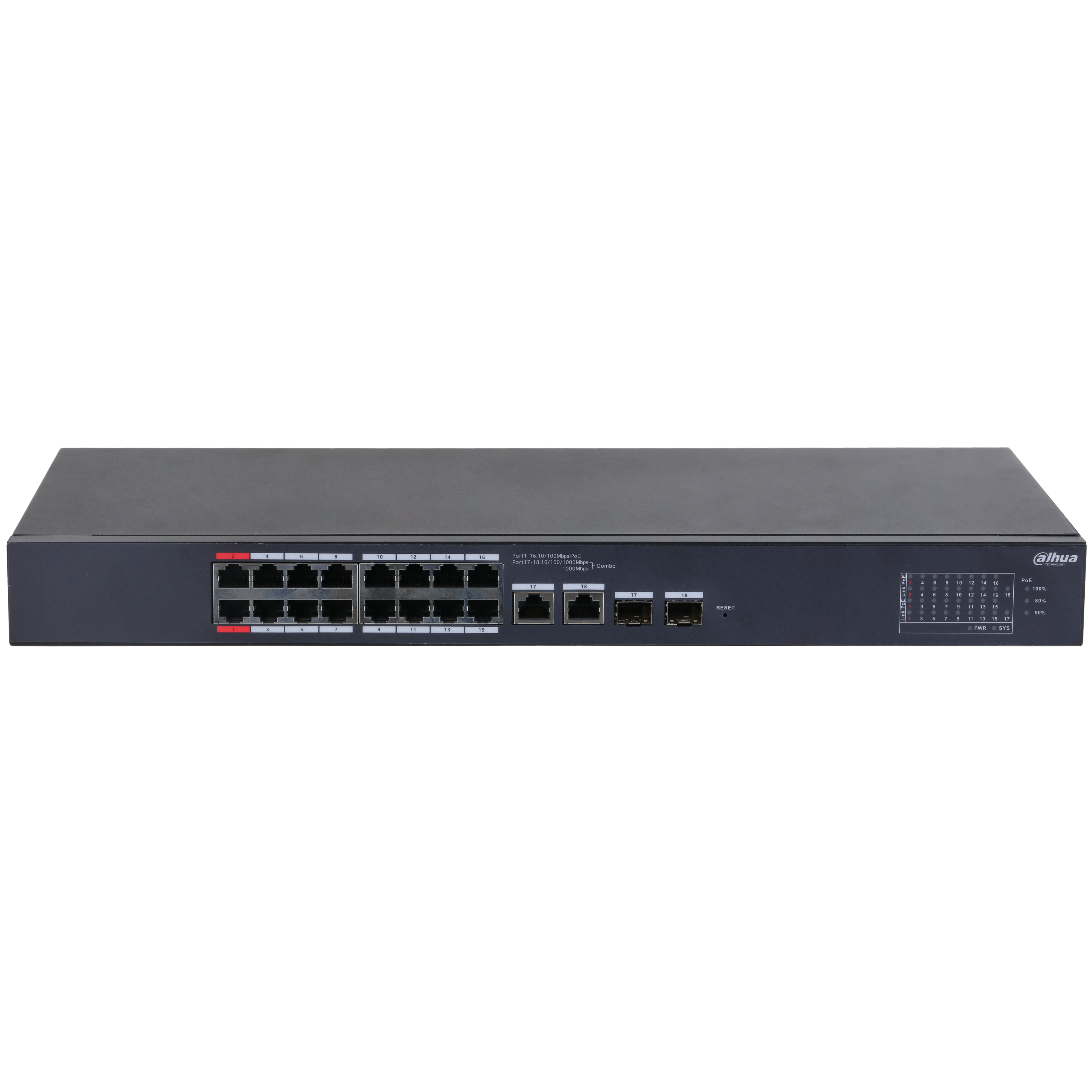 Dahua DH-CS4218-16ET-135 – 18-Poorts Cloud Managed PoE Switch met Combo Uplink en 135W PoE-budget