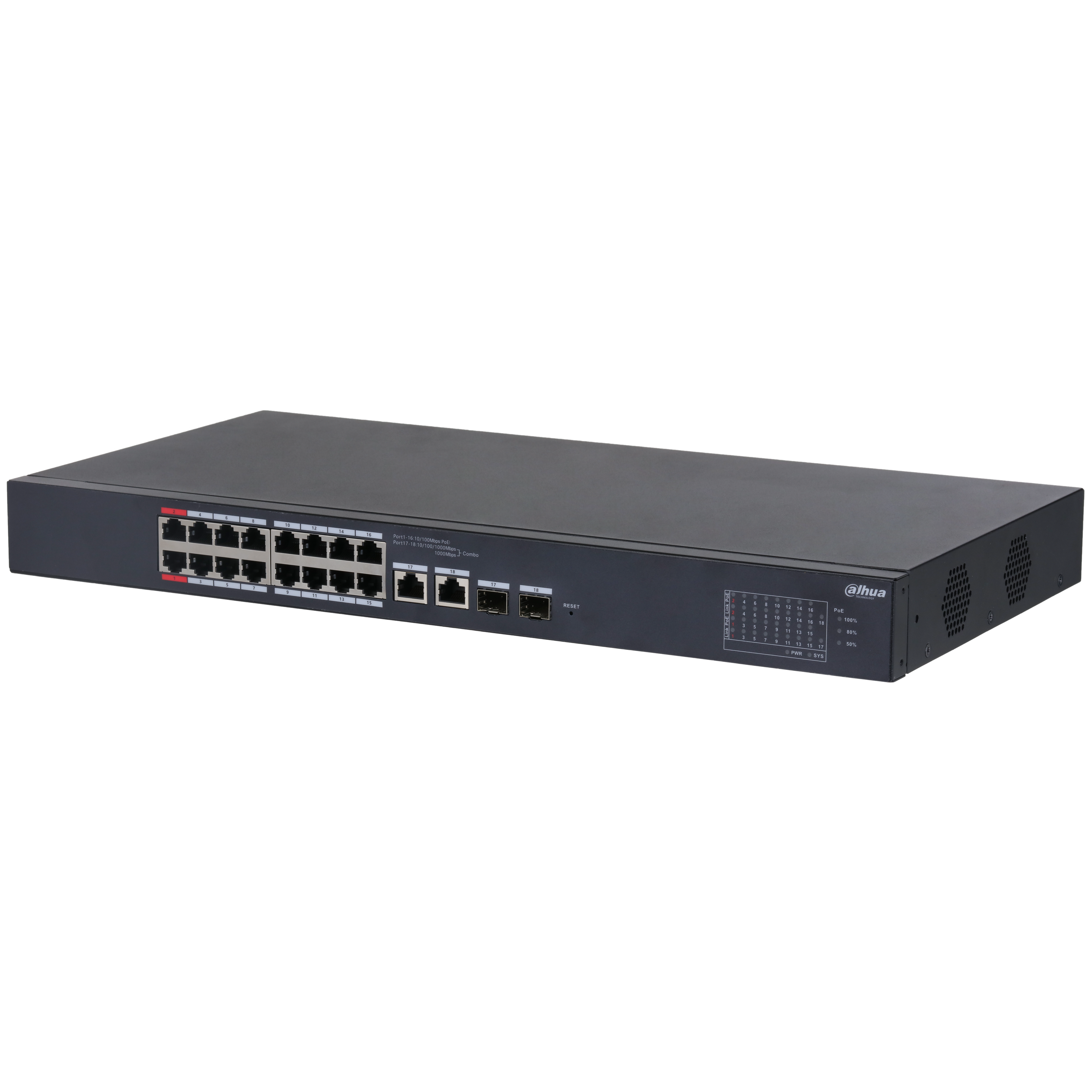 Dahua DH-CS4218-16ET-135 – 18-Poorts Cloud Managed PoE Switch met Combo Uplink en 135W PoE-budget