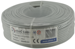 Elbac 250405-G1 – UTP Cat5E Kabel LSZH, AWG24, Ø5,2mm, 100m Rol, Grijs, Binnengebruik