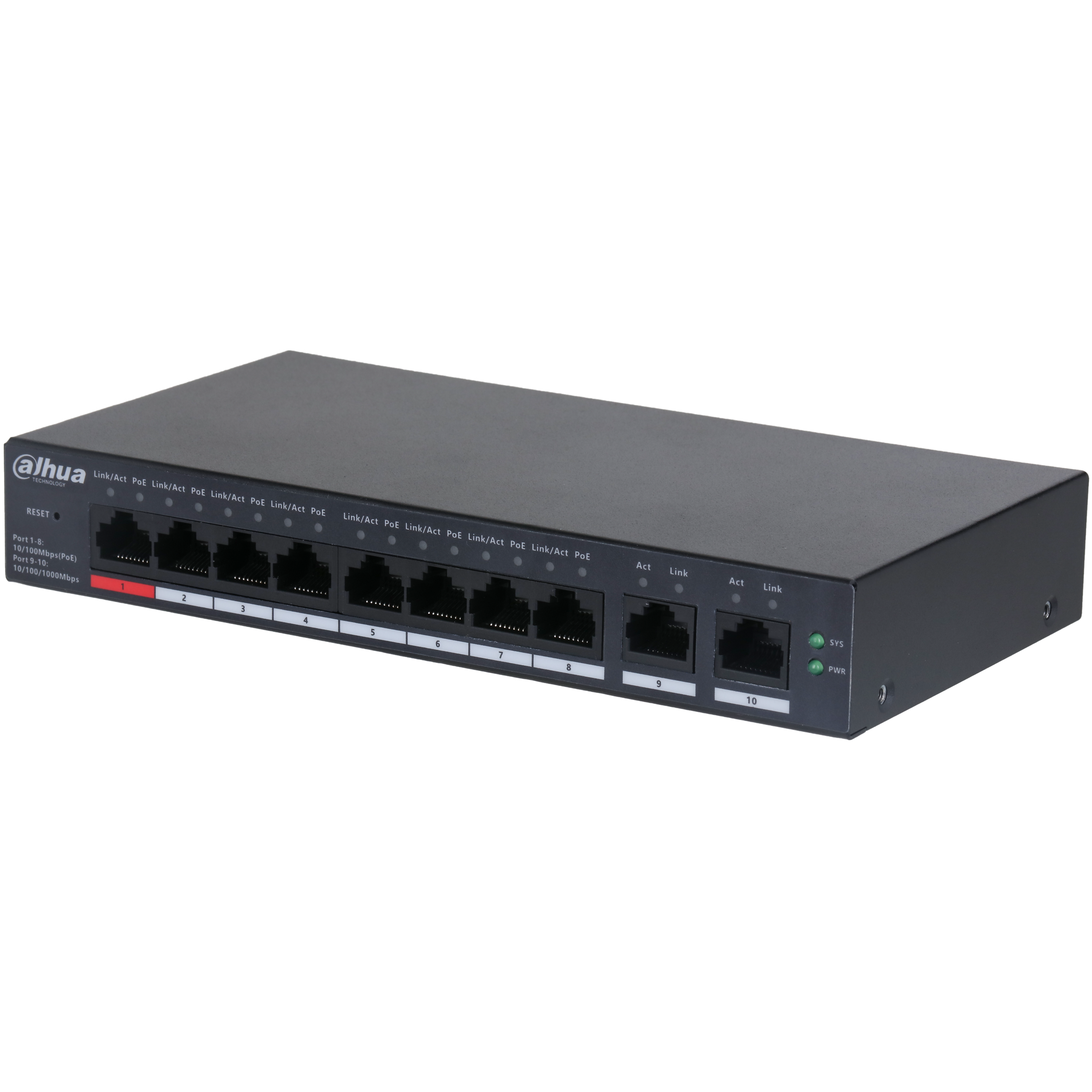 Dahua DH-CS4010-8ET-110 – 10-Poorts Cloud Managed PoE Switch met 8× PoE en 2× Uplink