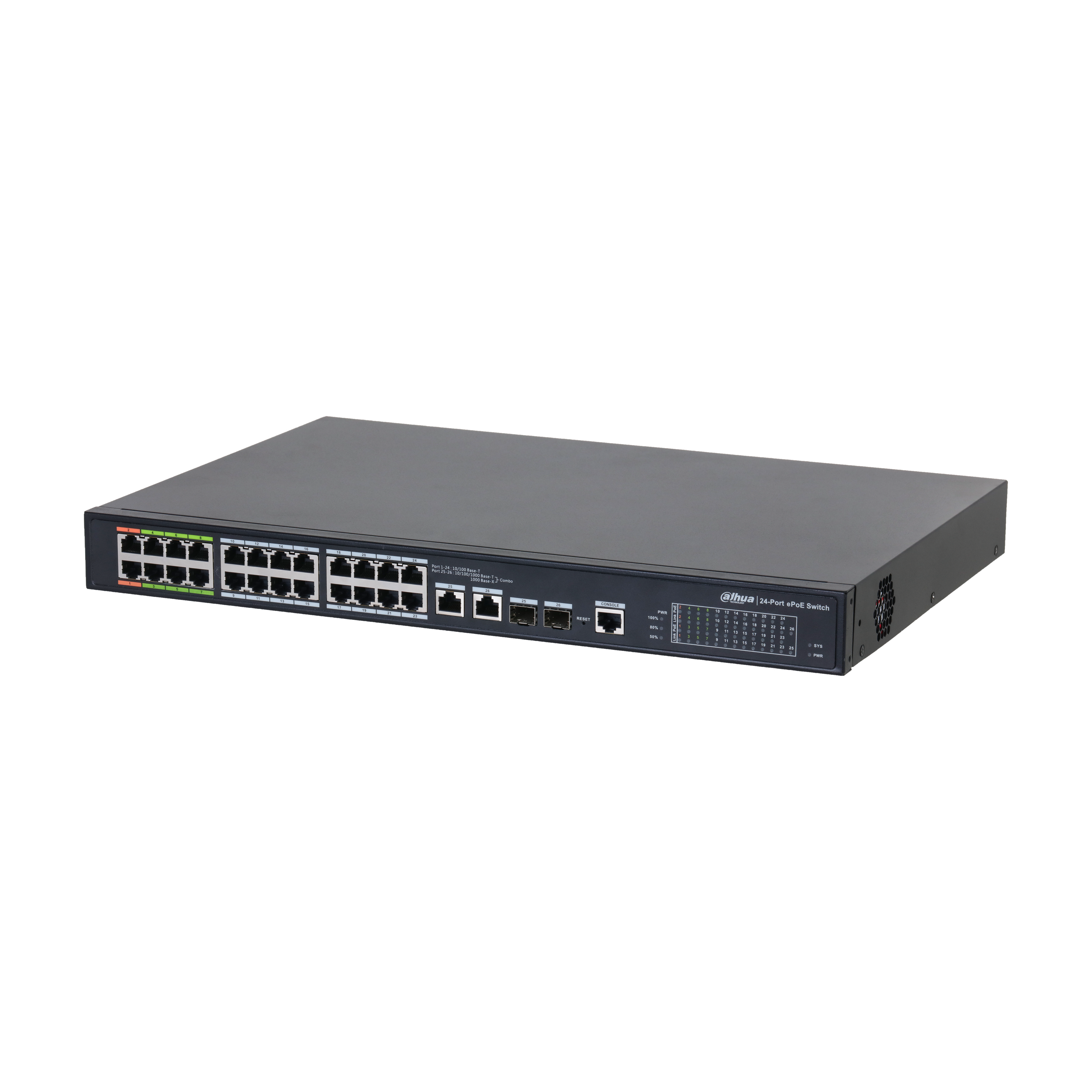 Dahua DH-LR2226-24ET-360-V2 – 24-Poorts Web Managed ePoE Switch (360W, langeafstandspoE)